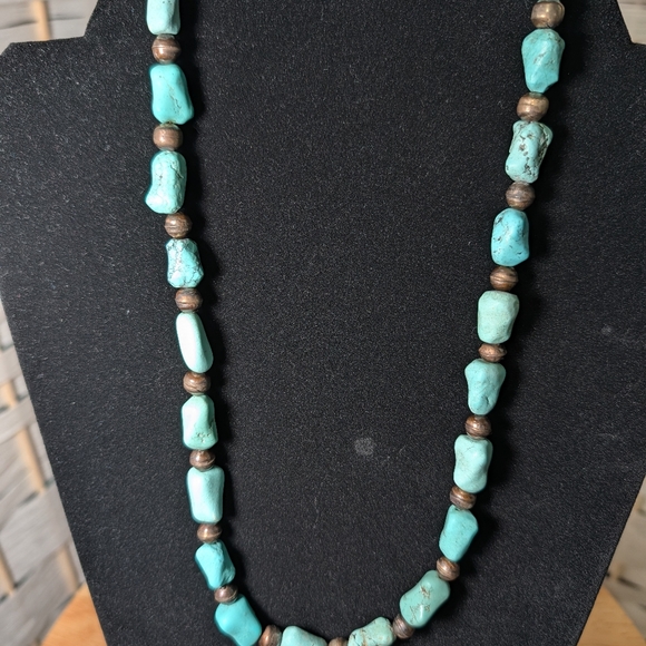 Chinese Turquoise Knuckle Bone Bead Necklace 42g - Picture 4 of 8